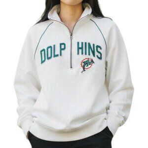 NFL 47 Brand White Miami Dolphins Embroidered Quarter Zip - Size Medium